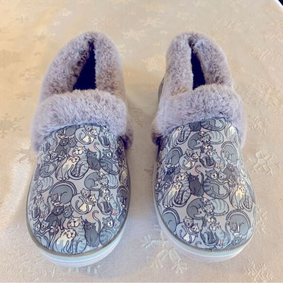 BOBS Skechers Kitty Cat Slippers Gray Plush Sz 7 Gorgeous - Picture 7 of 7